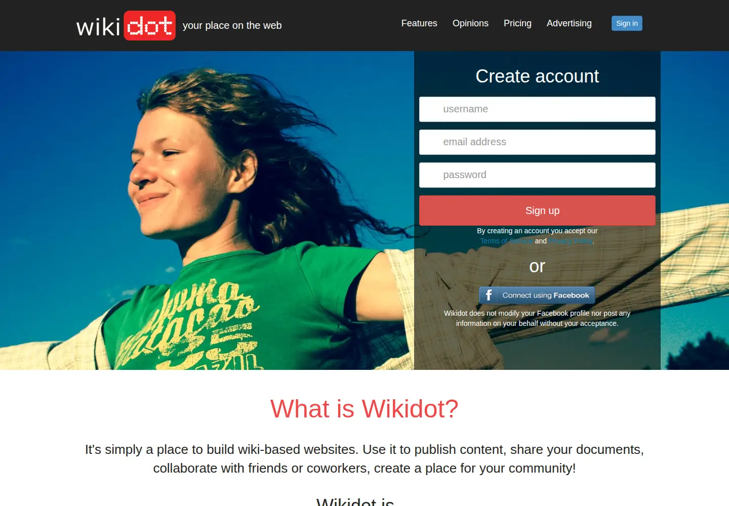 Screenshot of wikidot.com