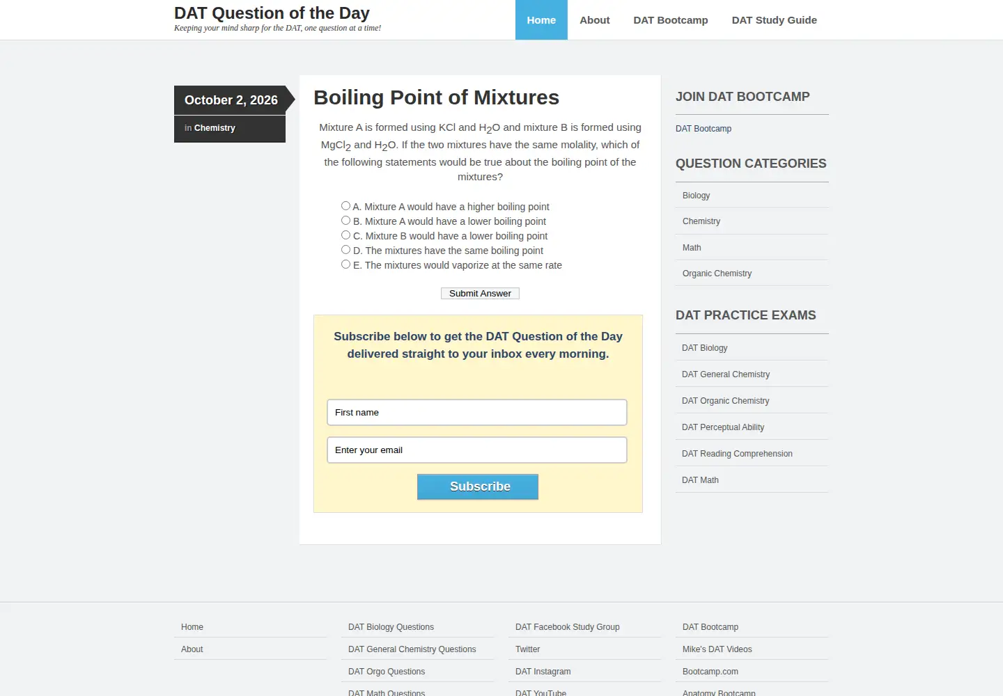 Screenshot of datquestionoftheday.com