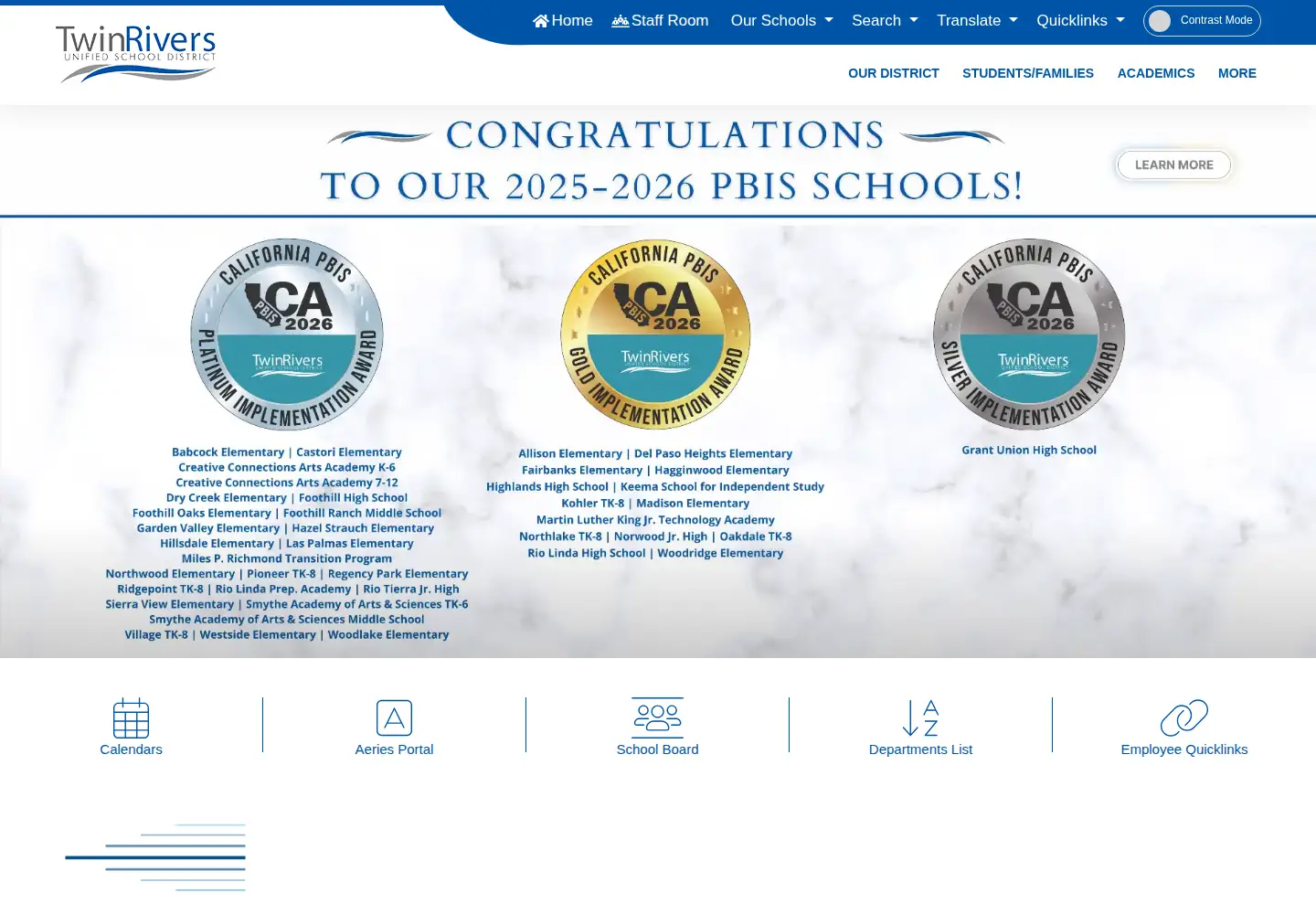 Captured homepage of twinriversusd.org in the current scan