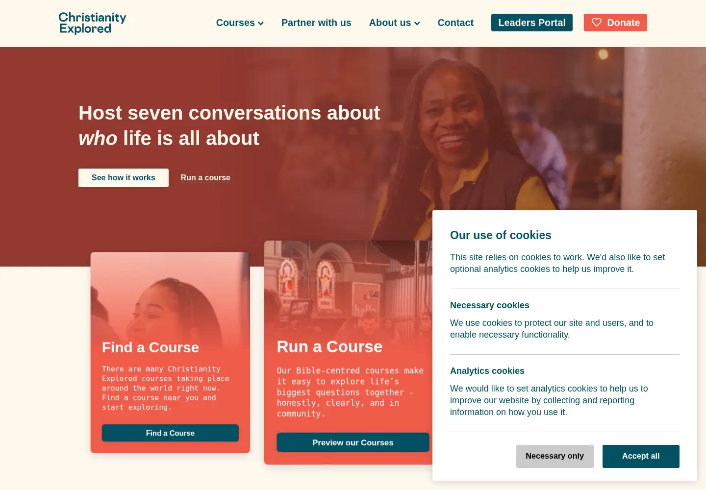 Captured homepage of christianityexplored.org in the current scan