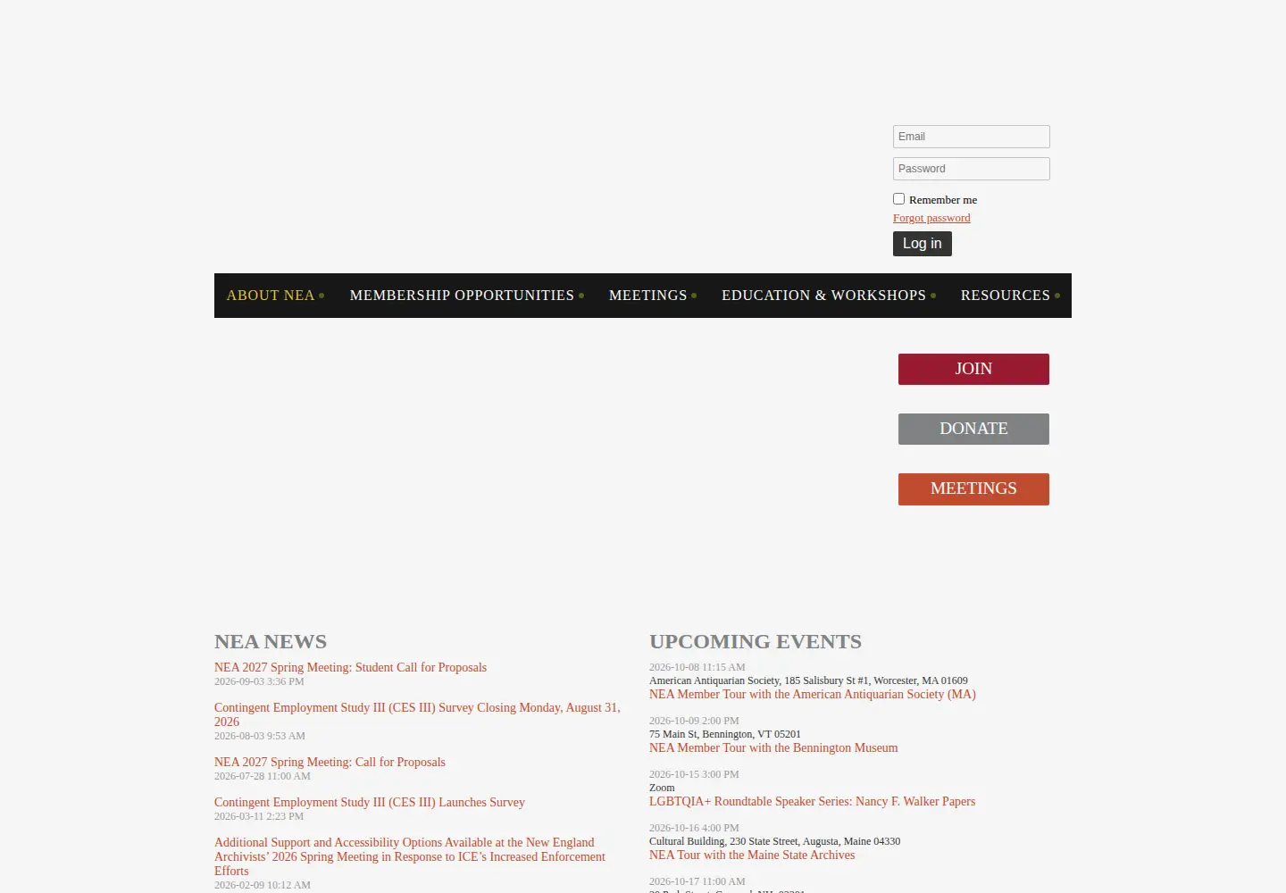 Screenshot of newenglandarchivists.org