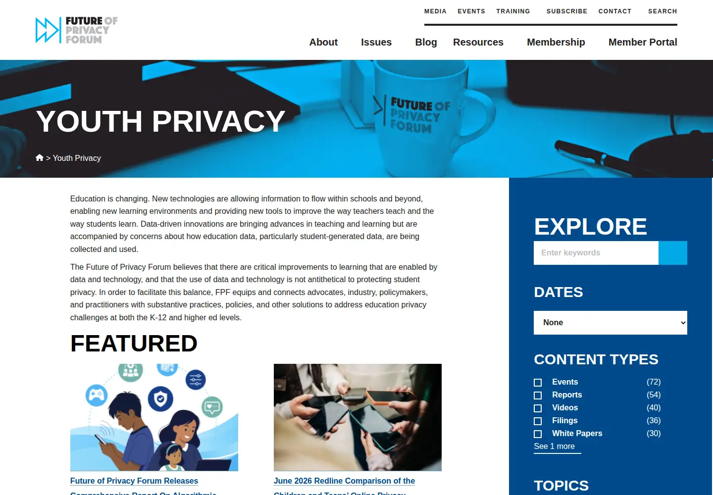 Captured homepage of studentprivacycompass.org in the current scan