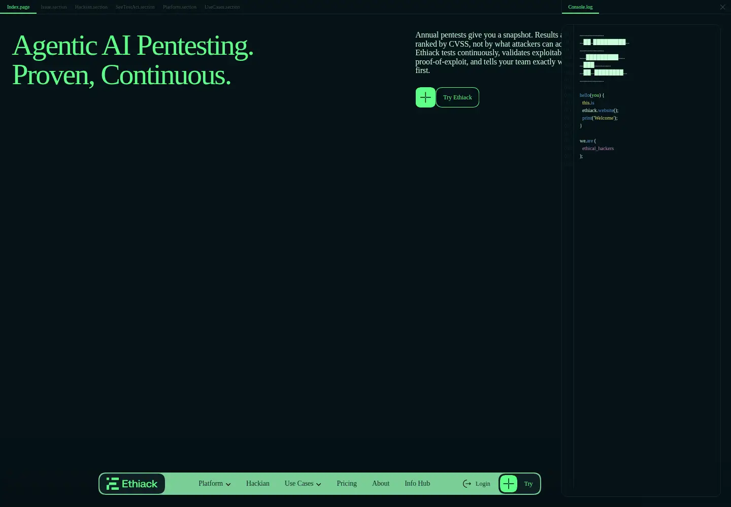 Captured homepage of ethiack.com in the current scan
