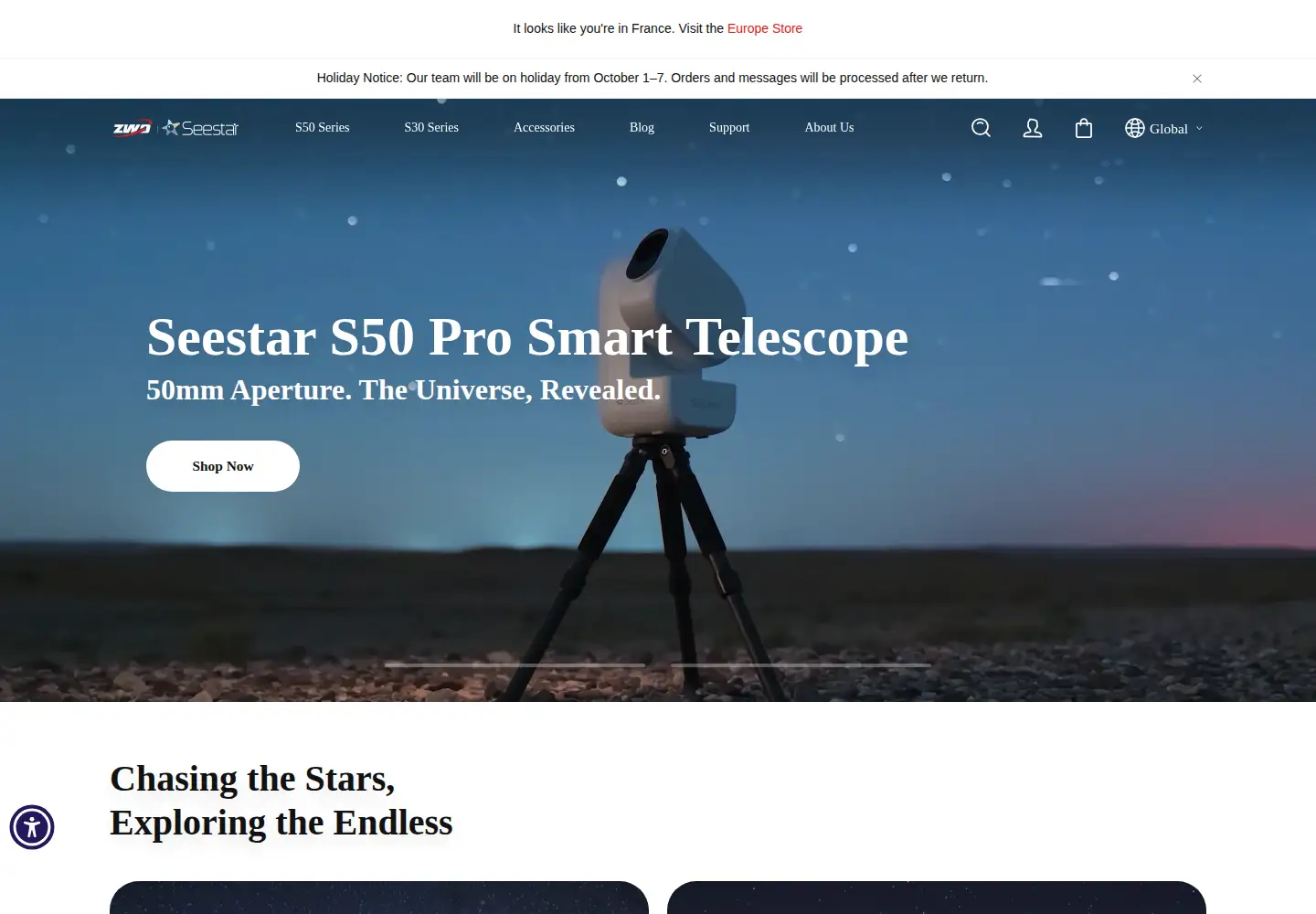 Captured homepage of seestar.com in the current scan