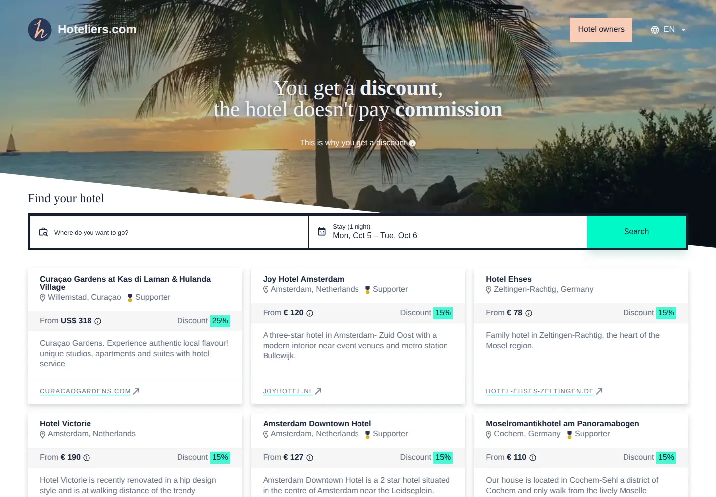 Screenshot of hoteliers.com