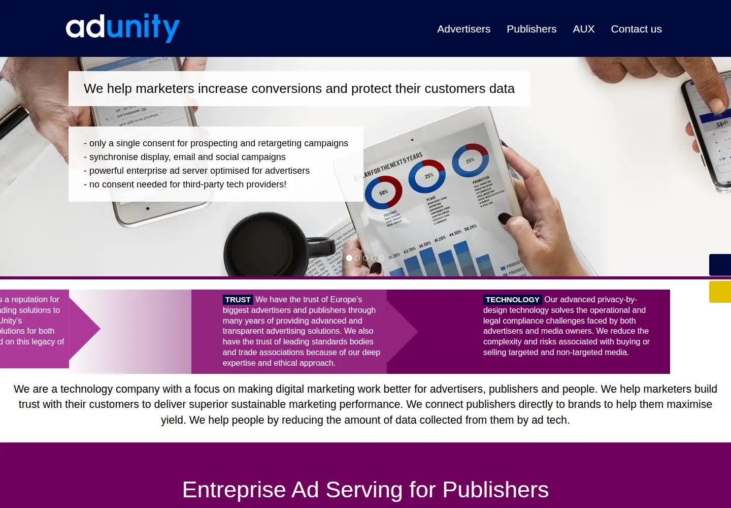 Captured homepage of adunity.com in the current scan