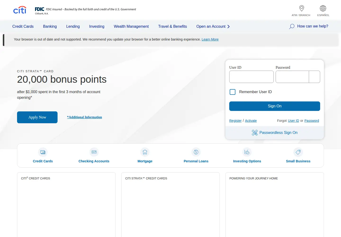 Screenshot of citibank.com