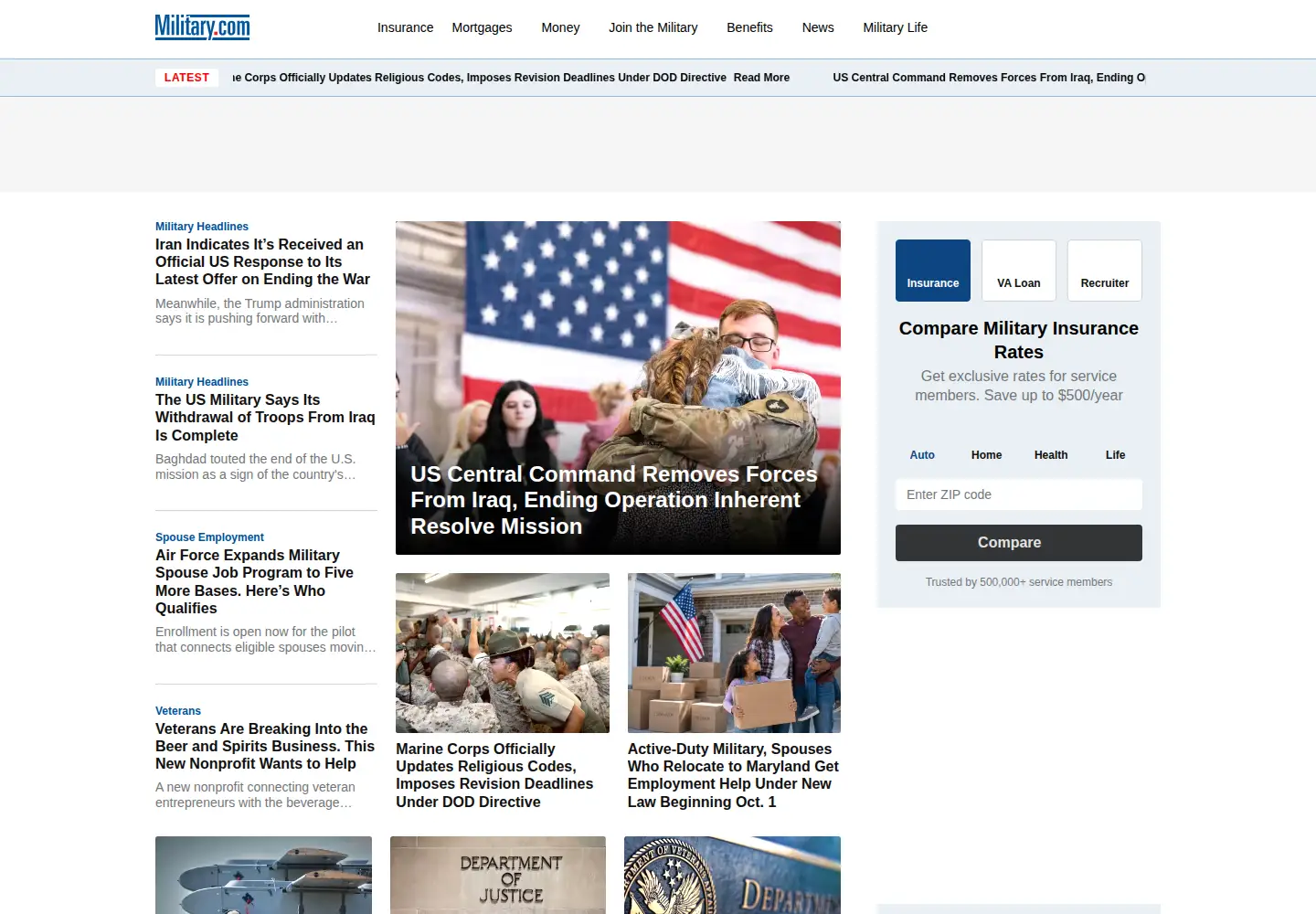 Screenshot of military.com