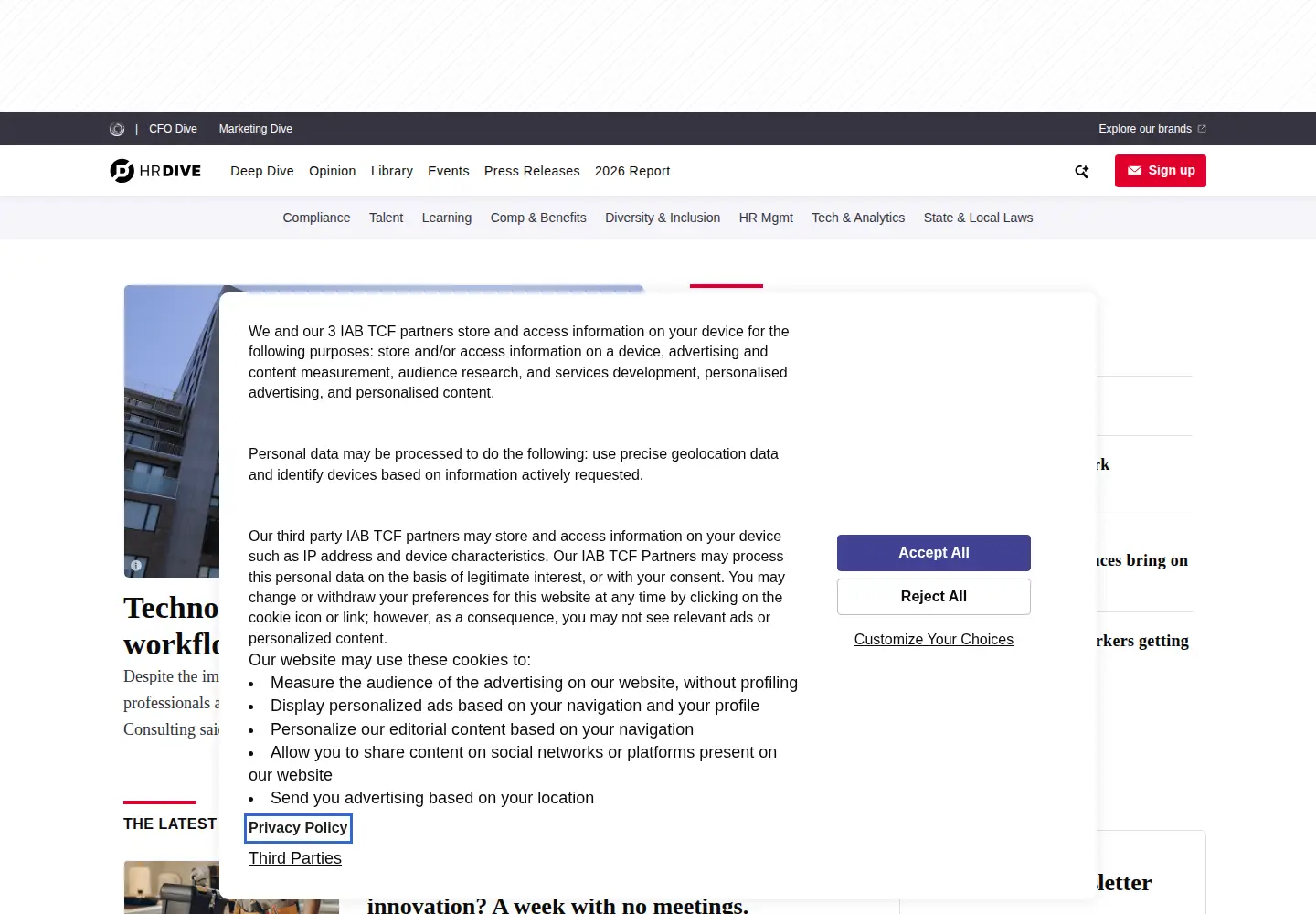Screenshot of hrdive.com