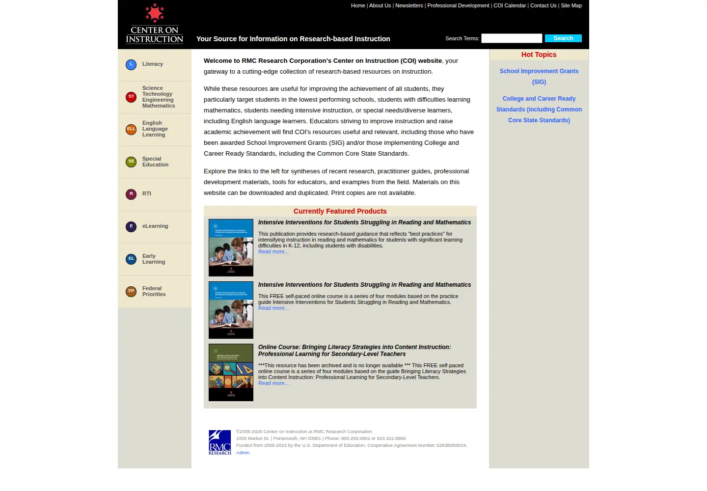 Captured homepage of centeroninstruction.org in the current scan