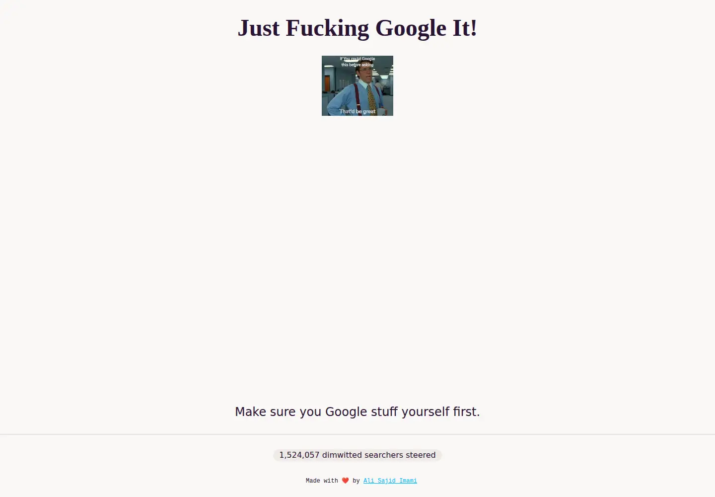 Captured homepage of justfuckinggoogleit.com in the current scan