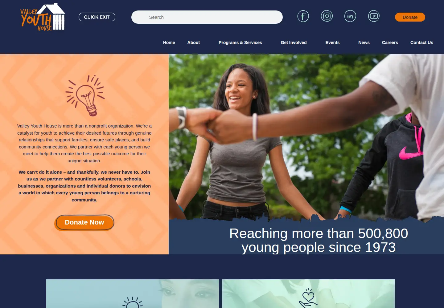 Captured homepage of valleyyouthhouse.org in the current scan