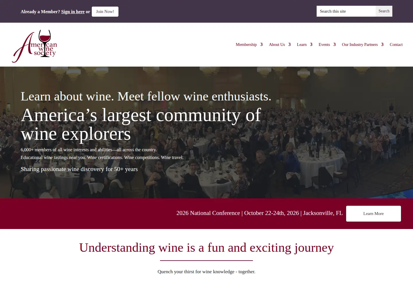 Captured homepage of americanwinesociety.org in the current scan