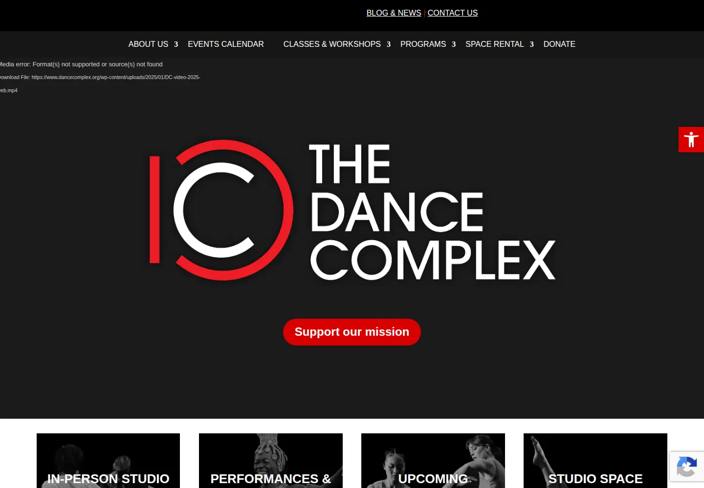Captured homepage of dancecomplex.org in the current scan