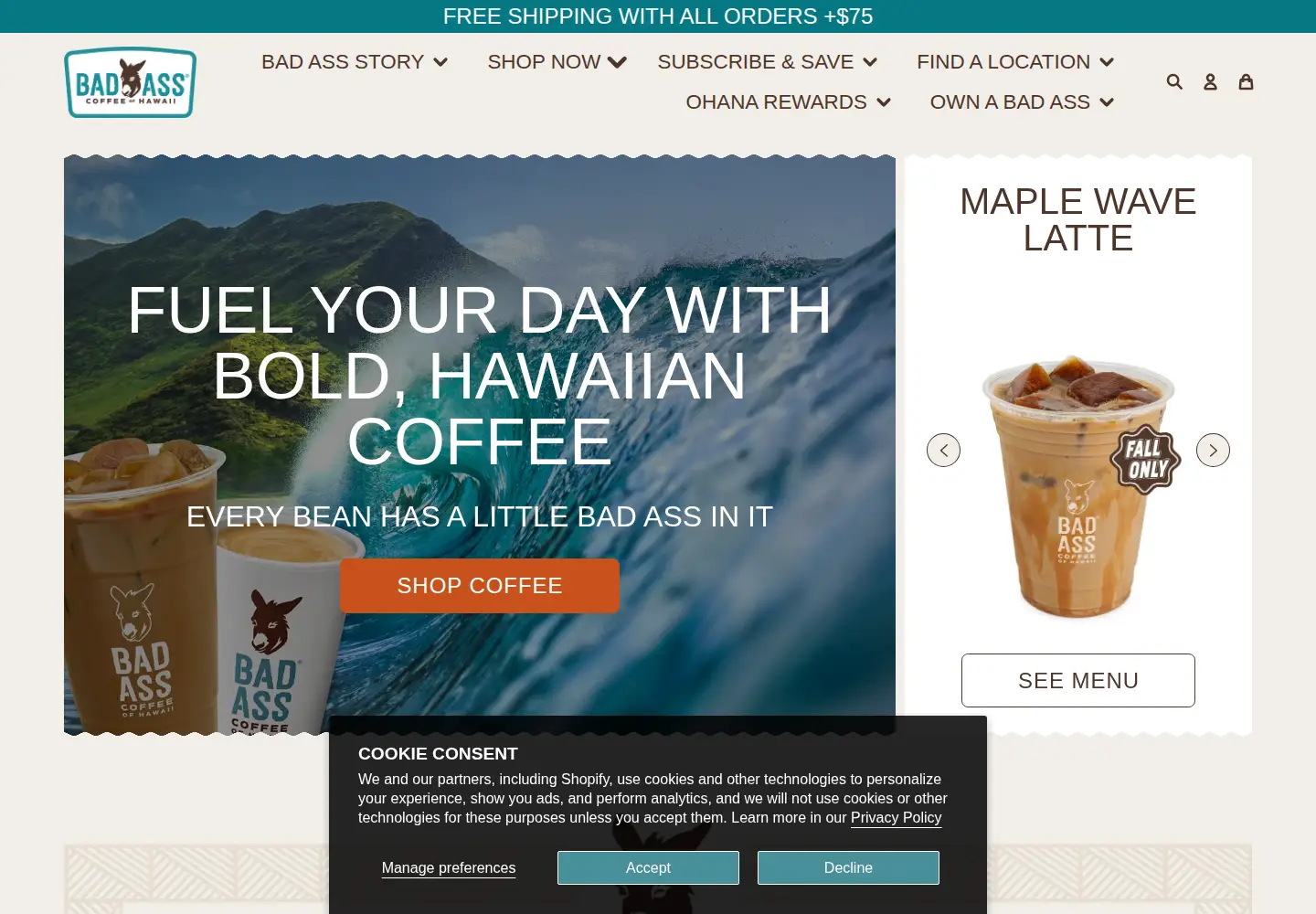 Captured homepage of badasscoffee.com in the current scan