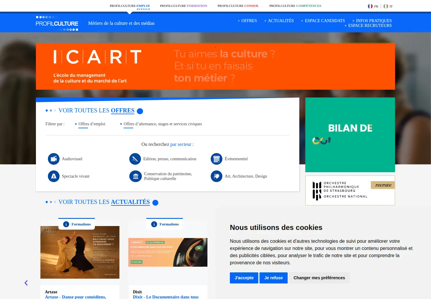 Captured homepage of profilculture.com in the current scan