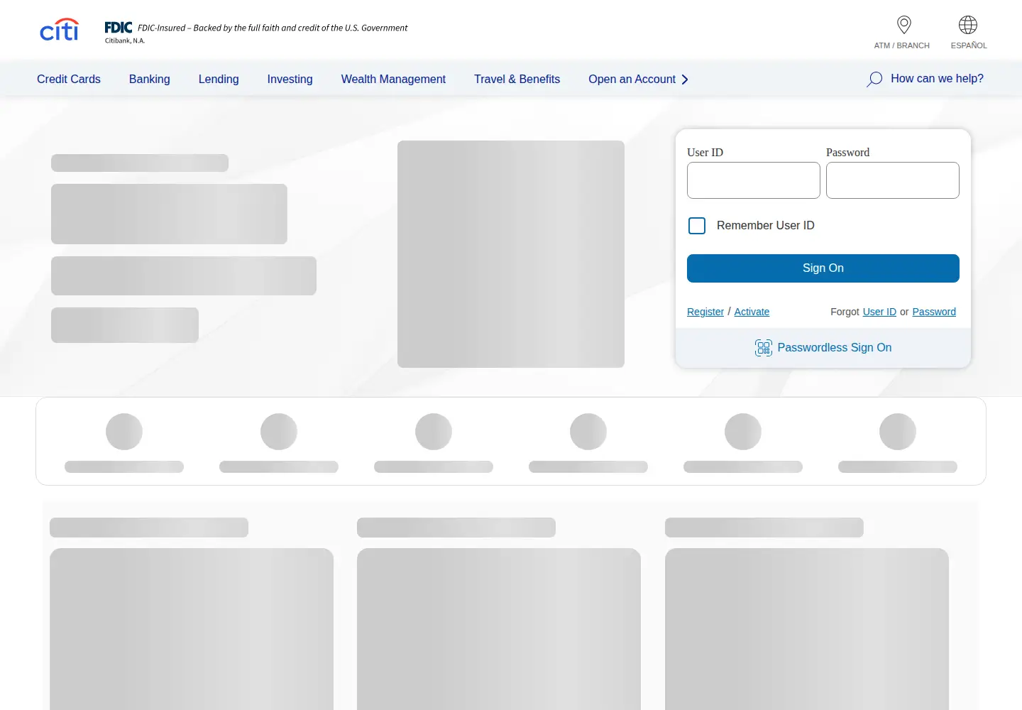 Screenshot of citi.com