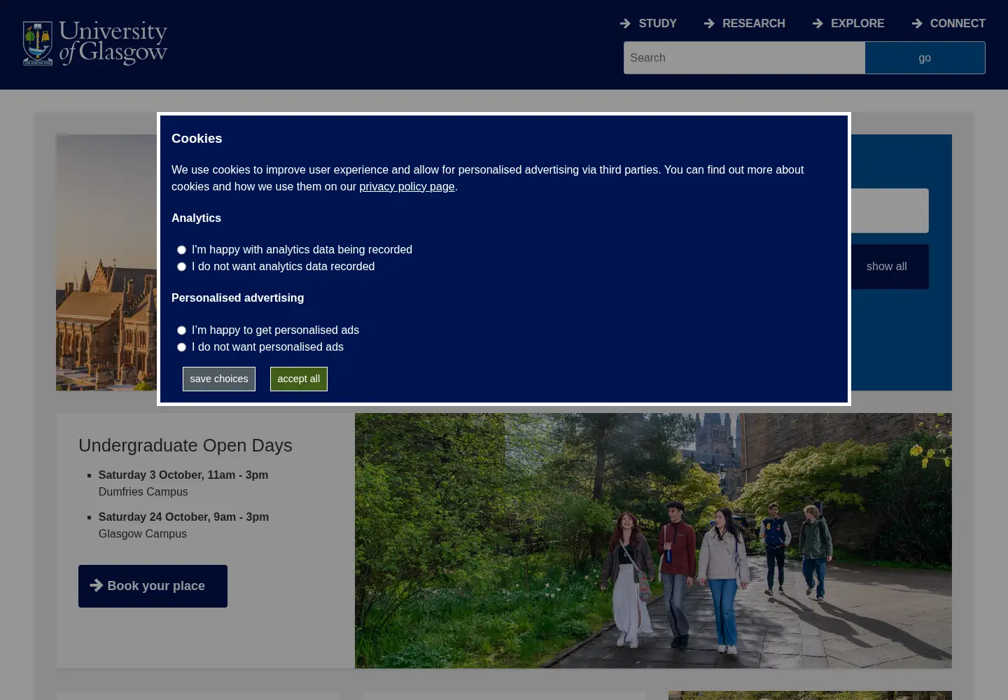Screenshot of gla.ac.uk