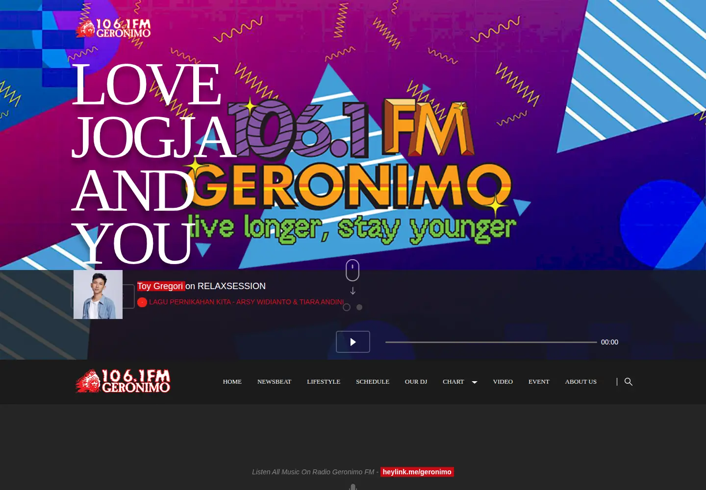 Captured homepage of geronimo.fm in the current scan