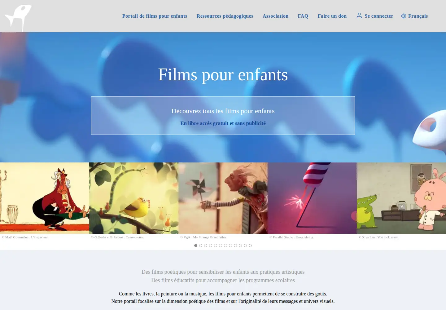 Captured homepage of films-pour-enfants.com in the current scan