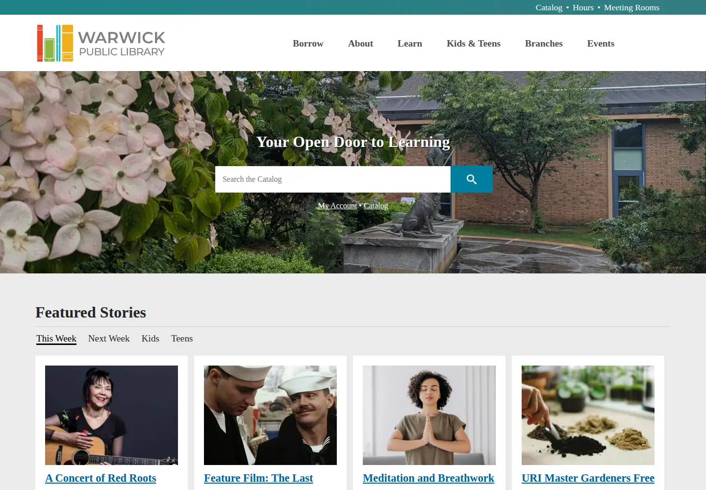 Captured homepage of warwicklibrary.org in the current scan