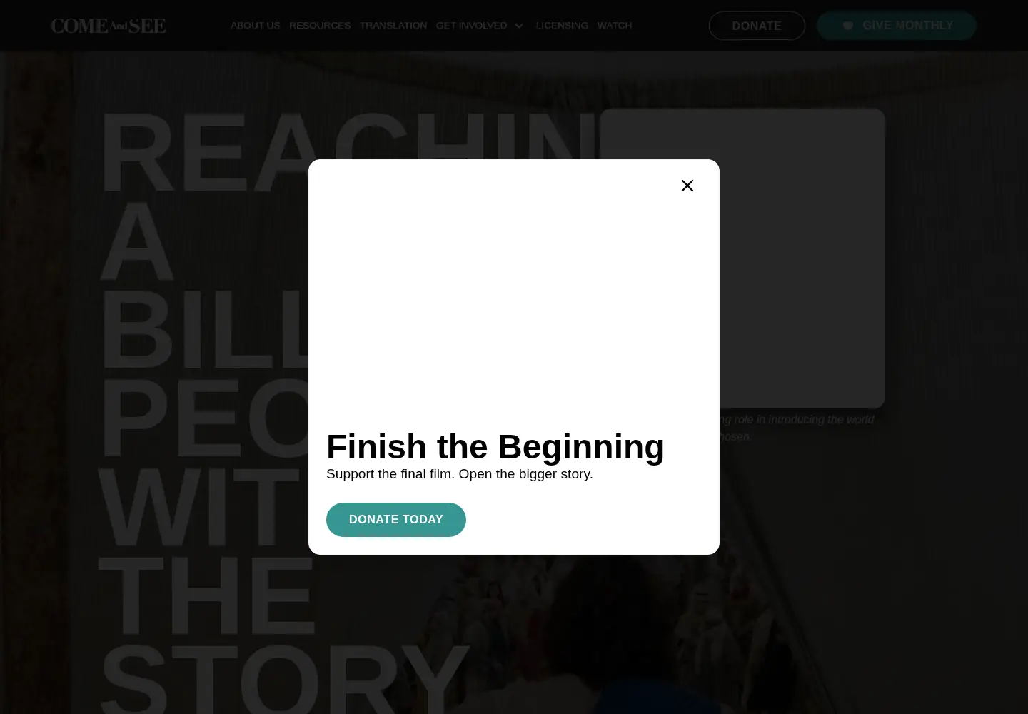 Screenshot of comeandseefoundation.org