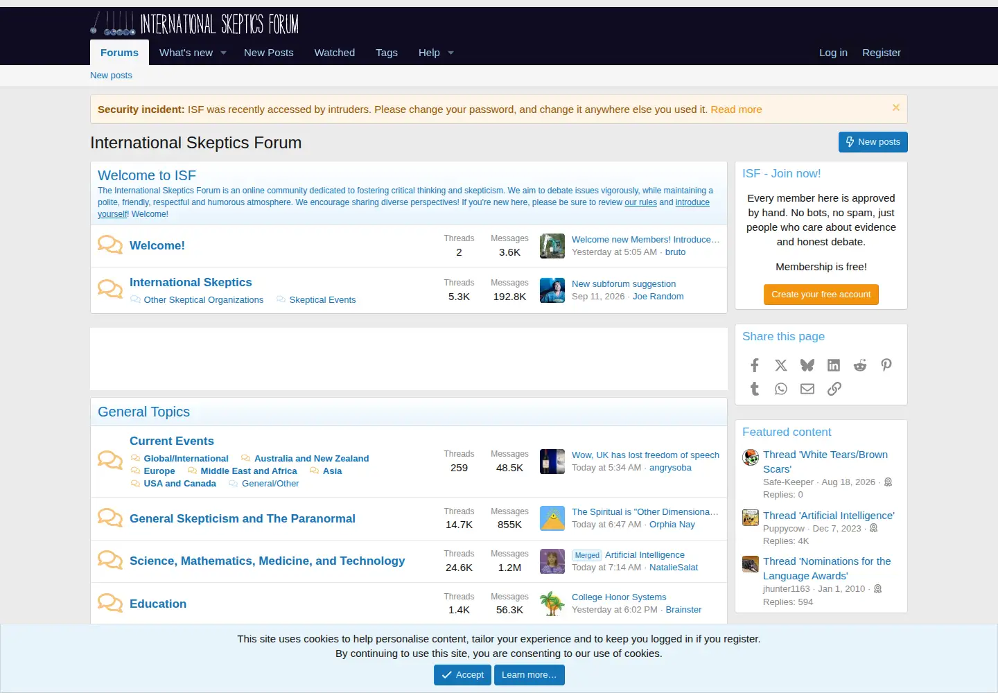 Screenshot of internationalskeptics.com