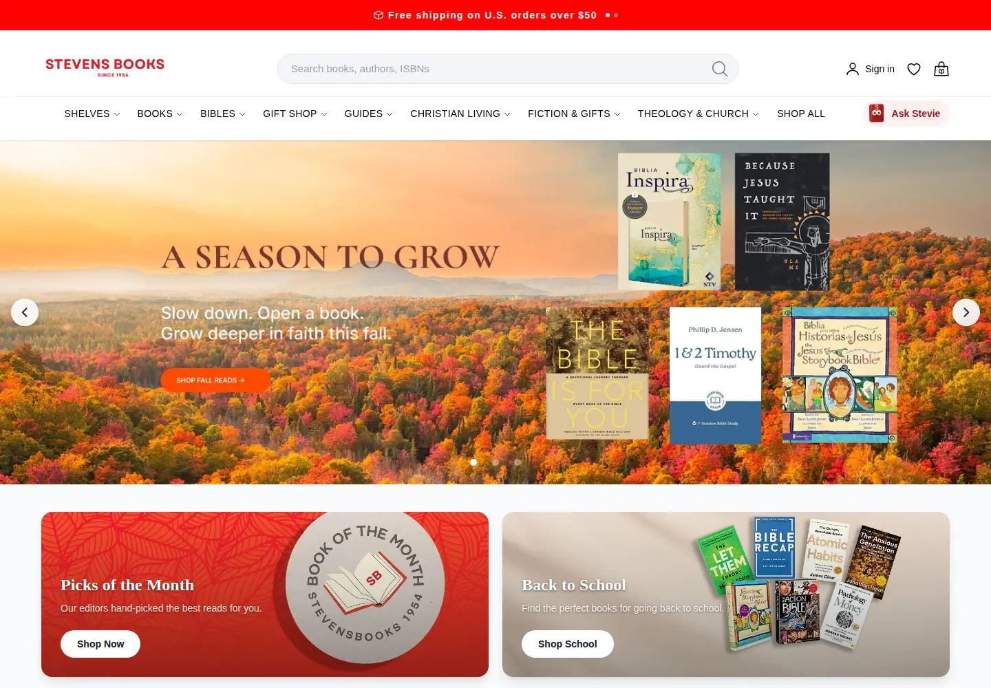 Screenshot of stevensbooks.com