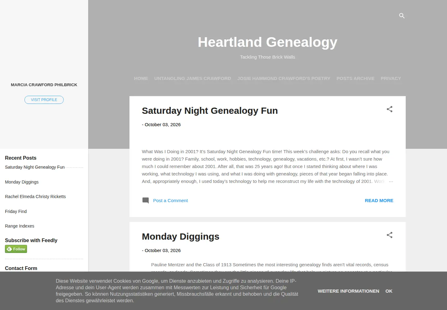 Captured homepage of heartlandgenealogy.org in the current scan