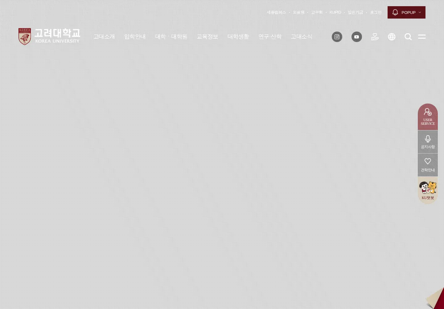 Screenshot of korea.ac.kr