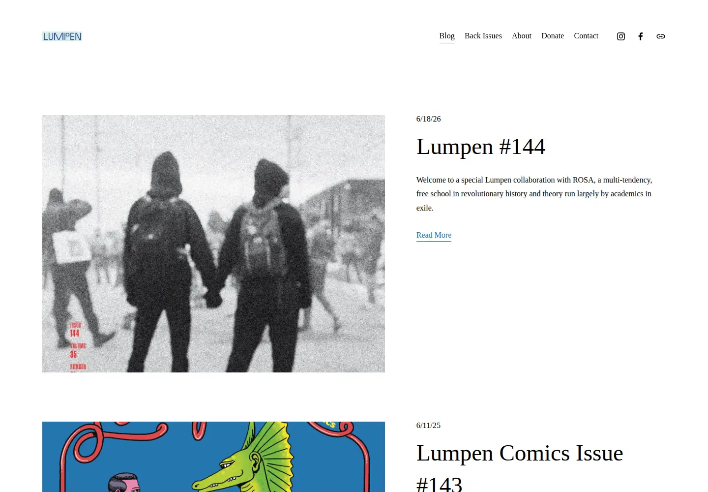 Captured homepage of lumpenmagazine.org in the current scan