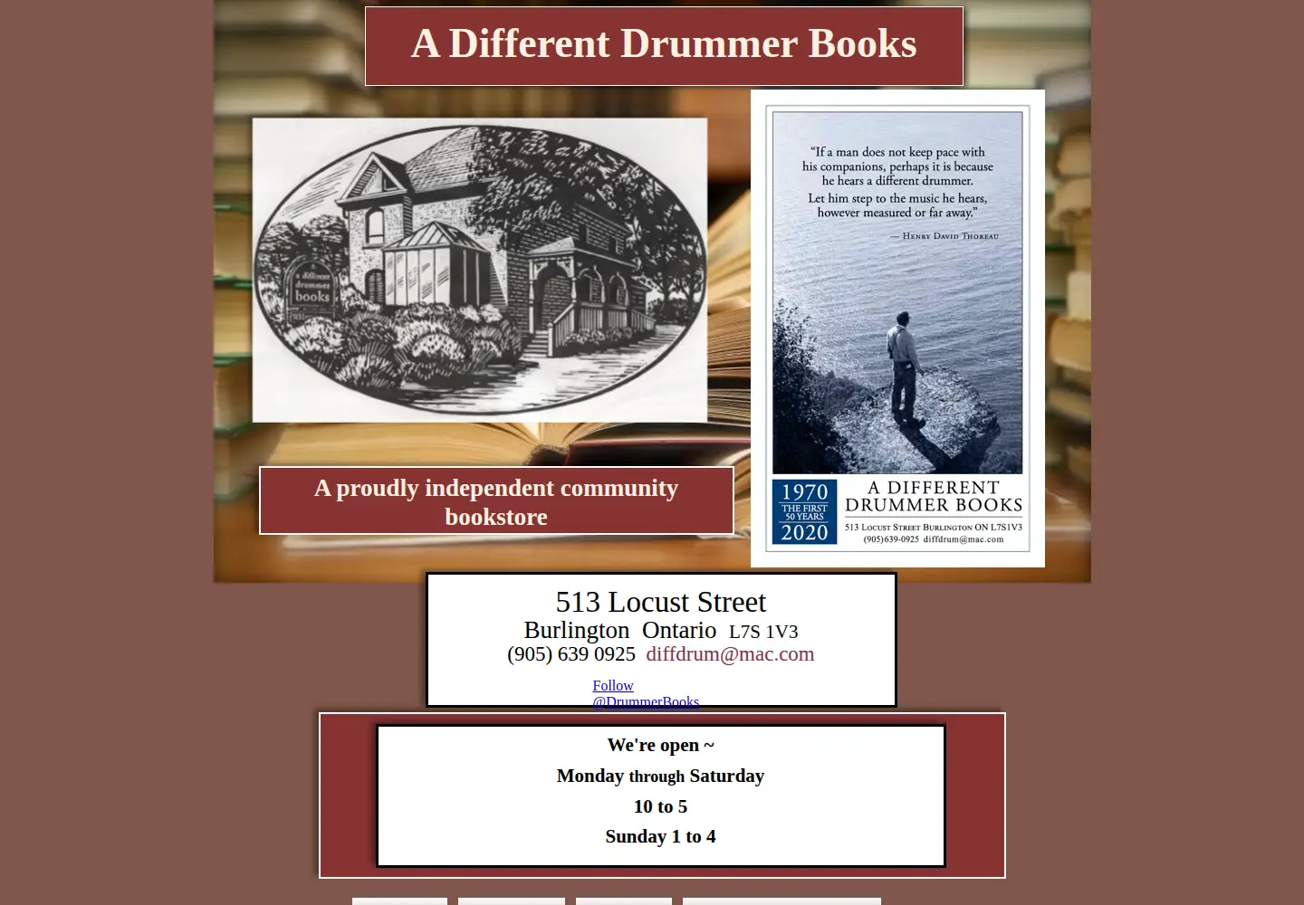 Captured homepage of differentdrummerbooks.ca in the current scan