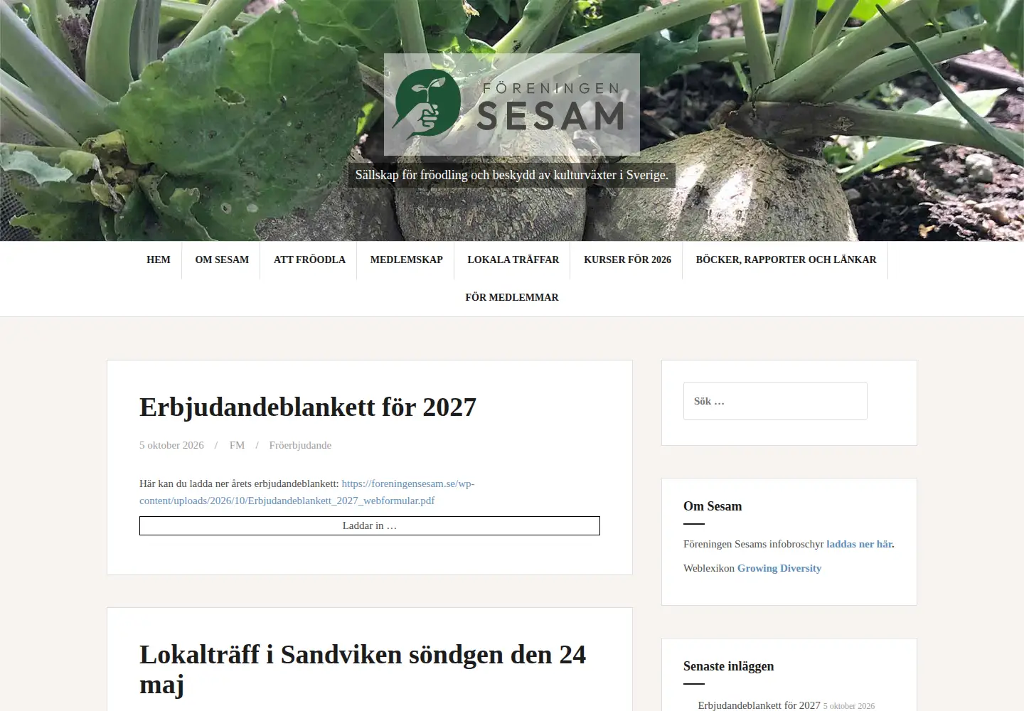 Captured homepage of foreningensesam.se in the current scan