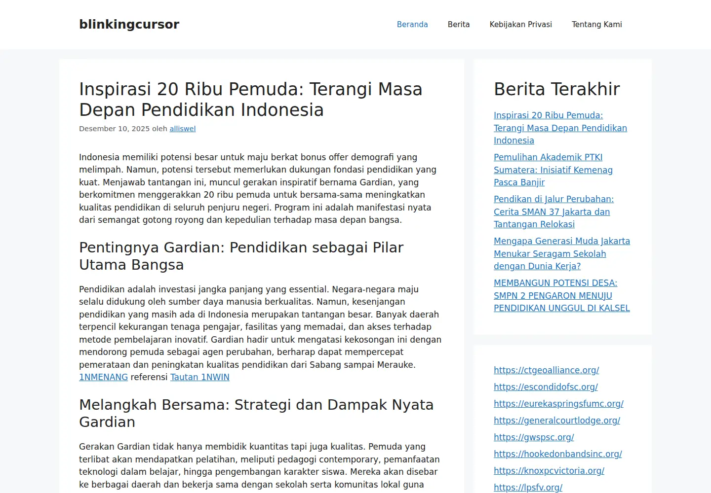 Captured homepage of blinkingcursor.org in the current scan