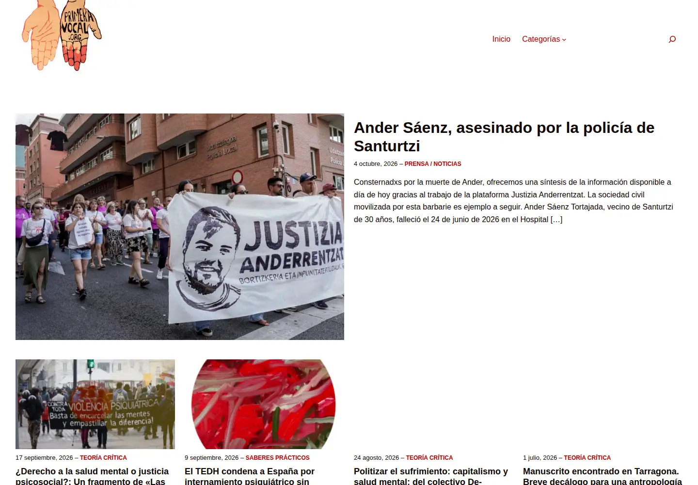 Captured homepage of primeravocal.org in the current scan