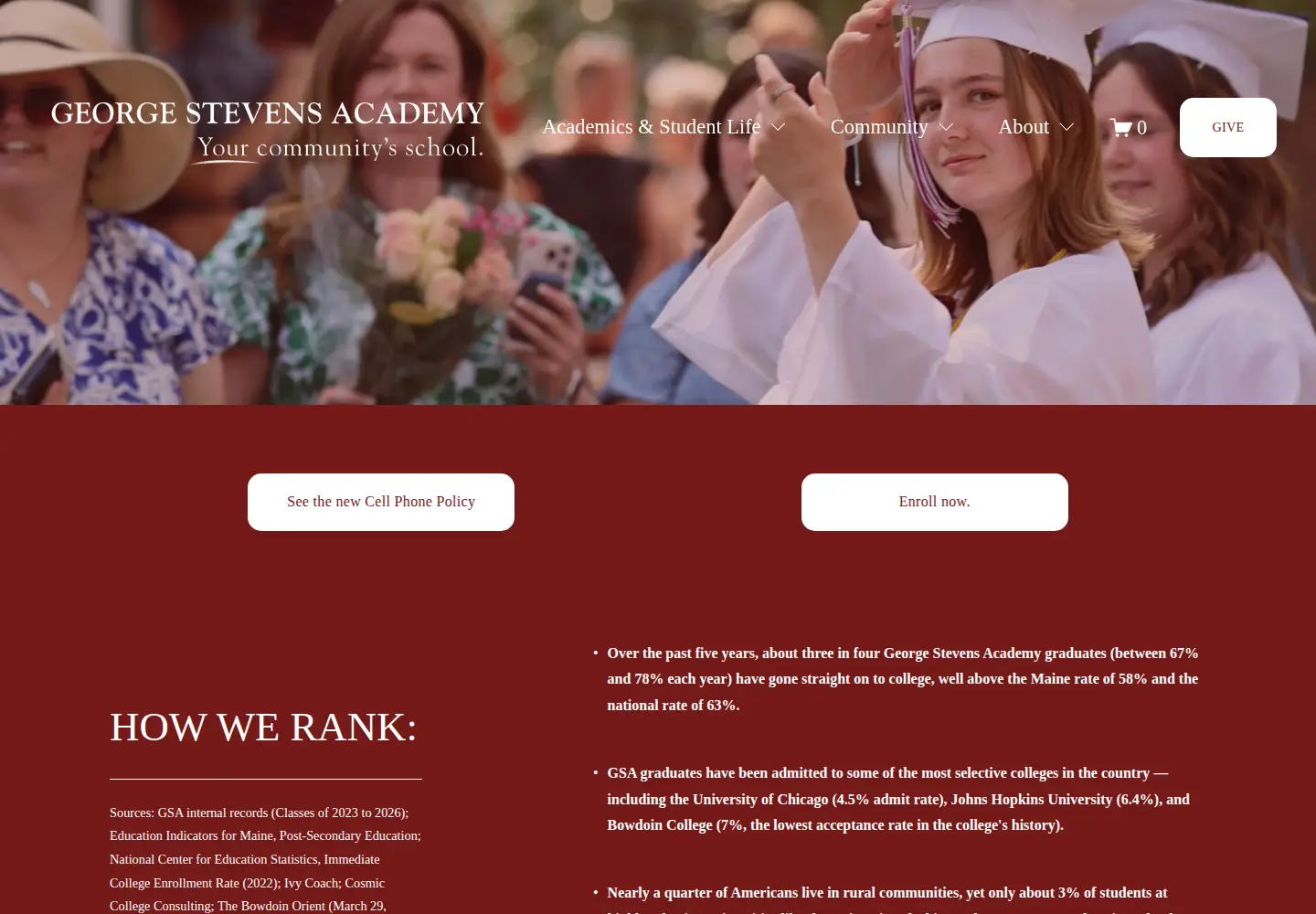 Captured homepage of georgestevensacademy.org in the current scan
