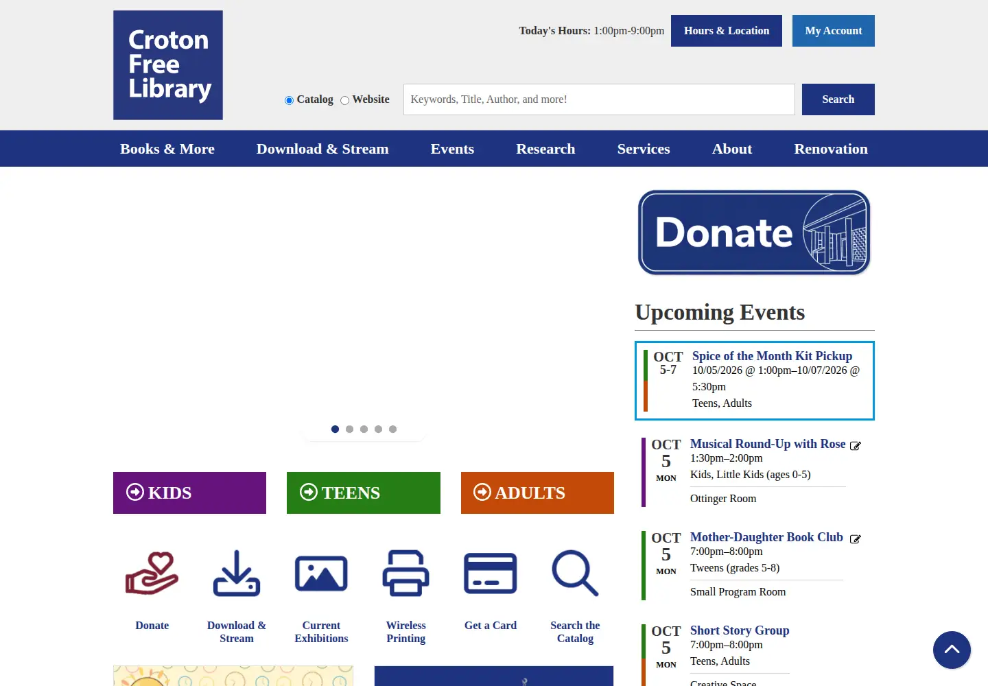 Captured homepage of crotonfreelibrary.org in the current scan