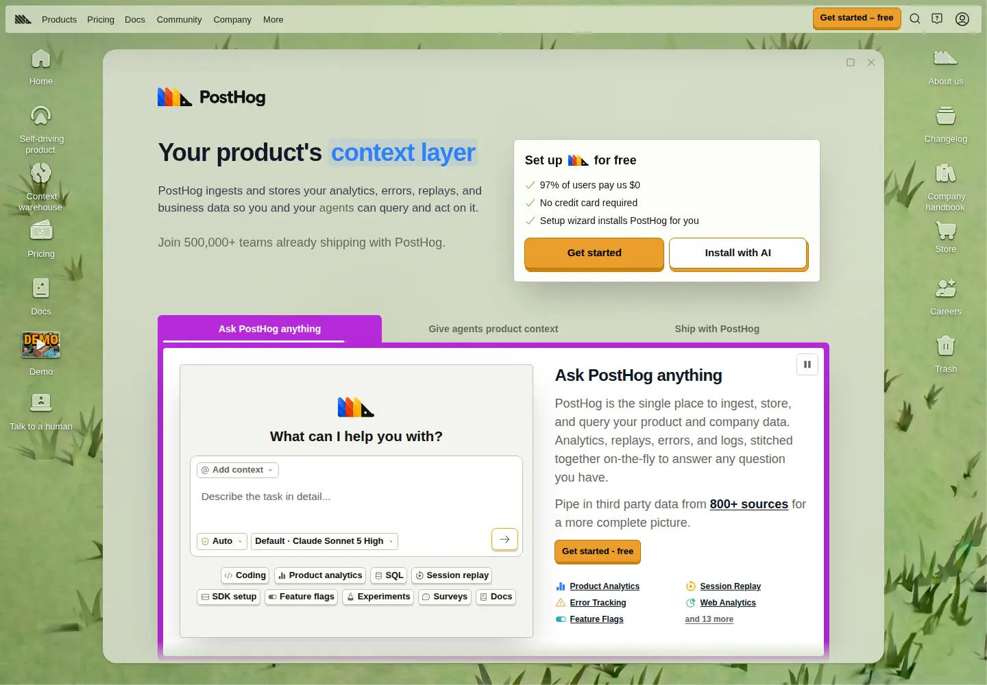 Screenshot of posthog.com