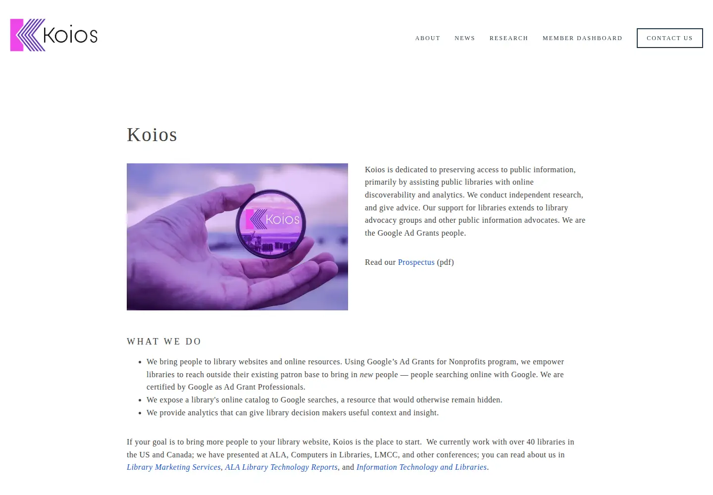 Captured homepage of koios.co in the current scan
