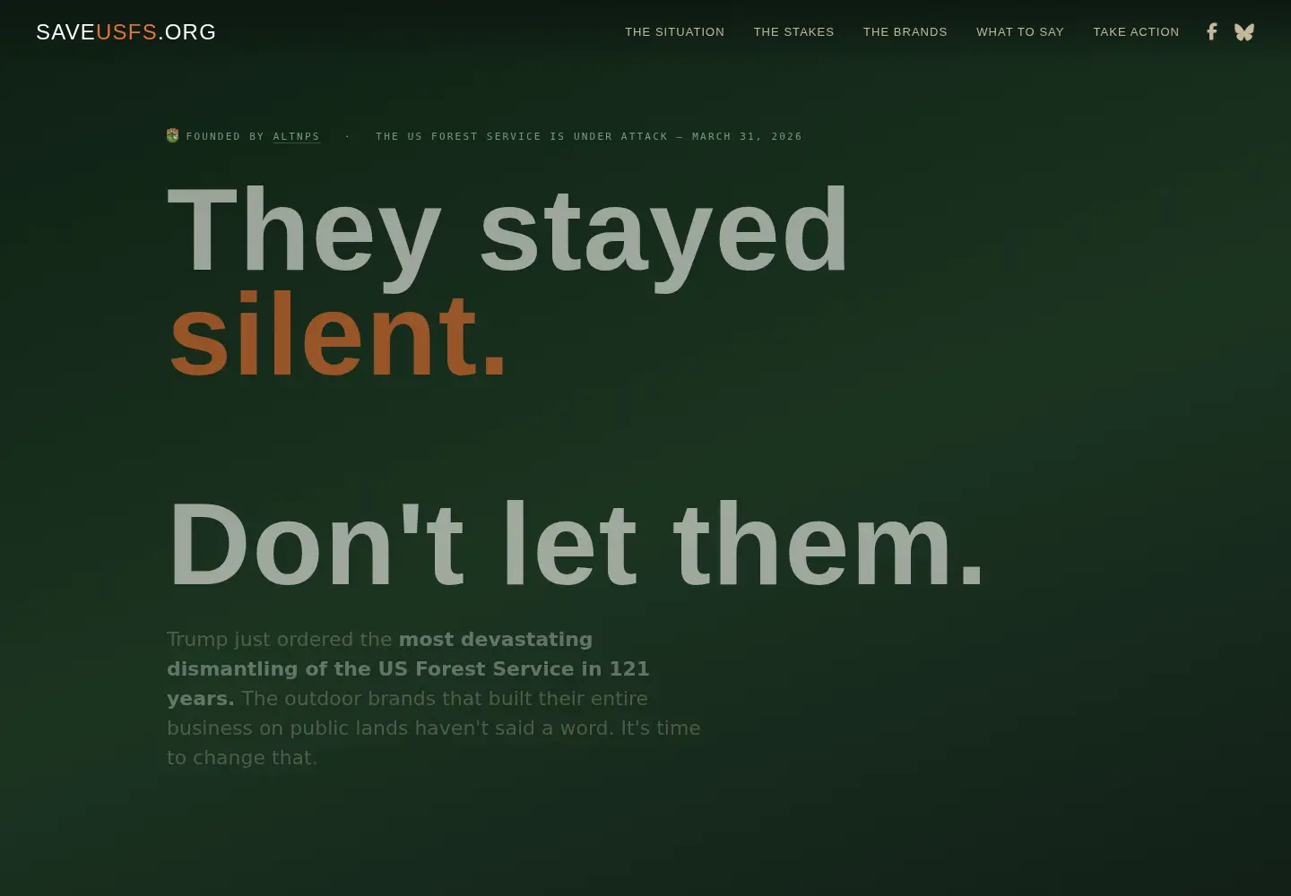 Captured homepage of saveusfs.org in the current scan