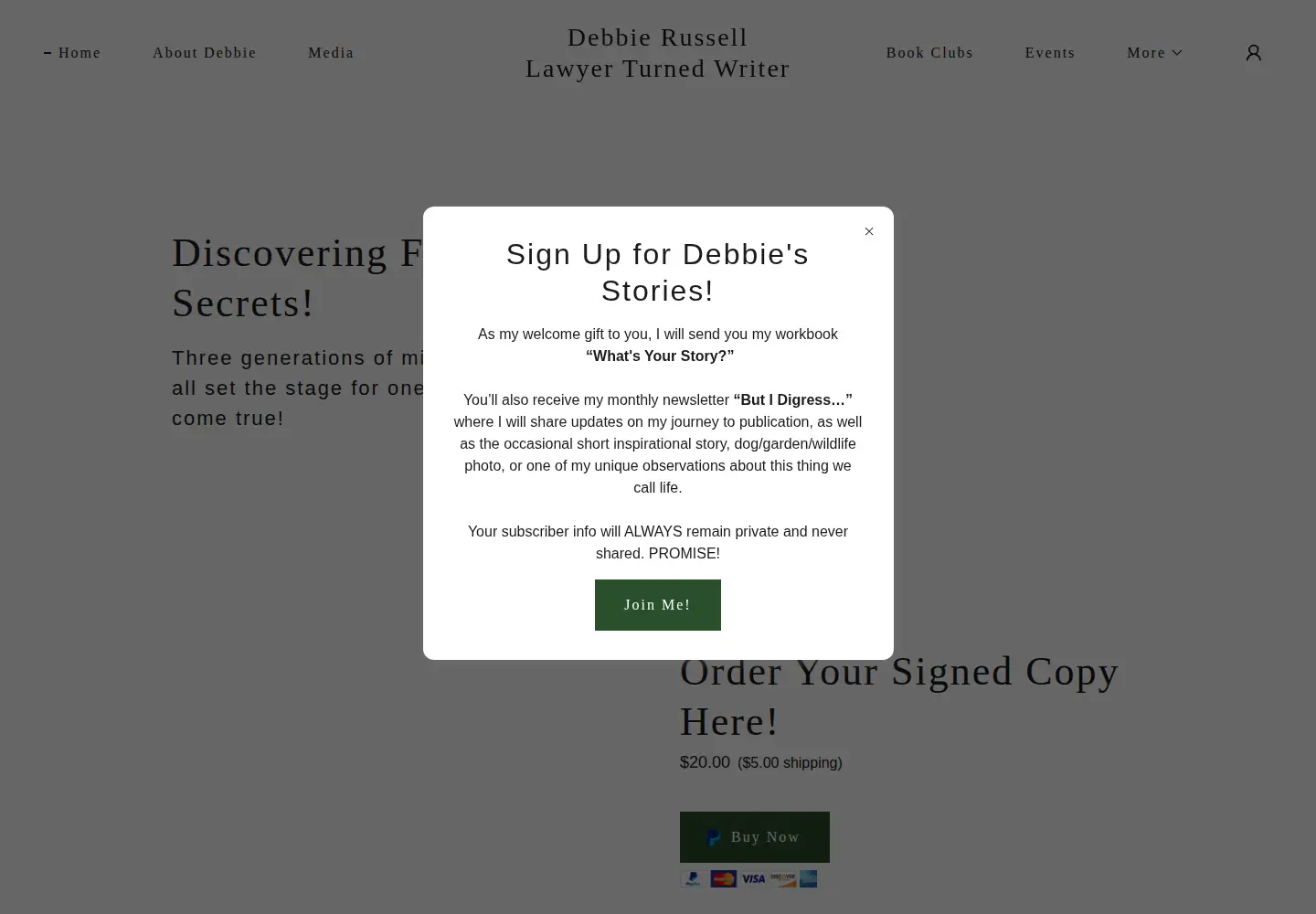 Captured homepage of debbie-russell.com in the current scan