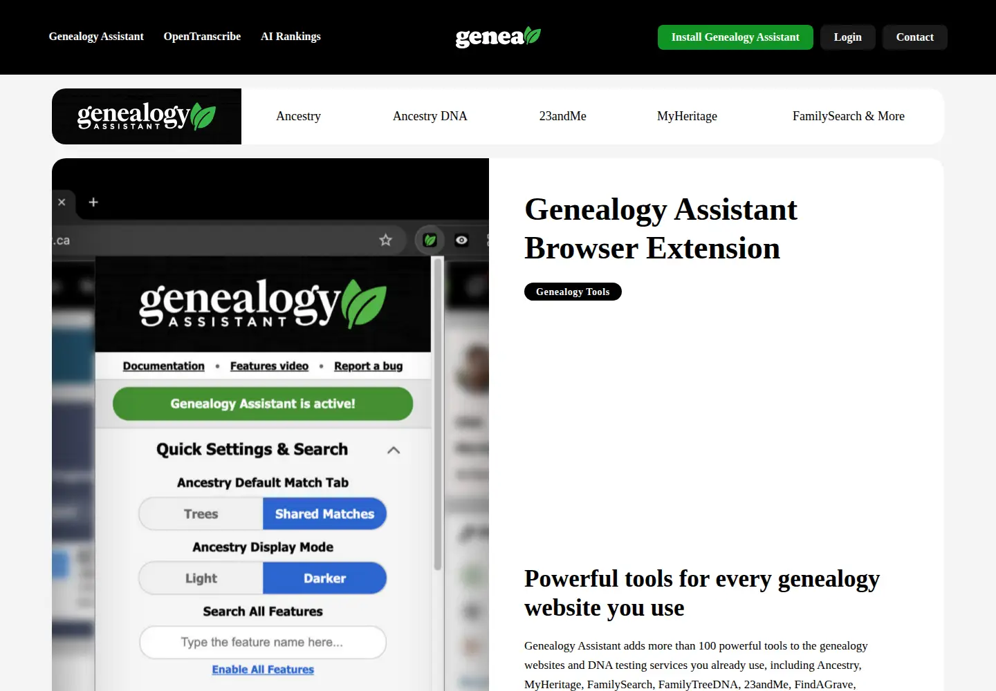 Captured homepage of genea.ca in the current scan