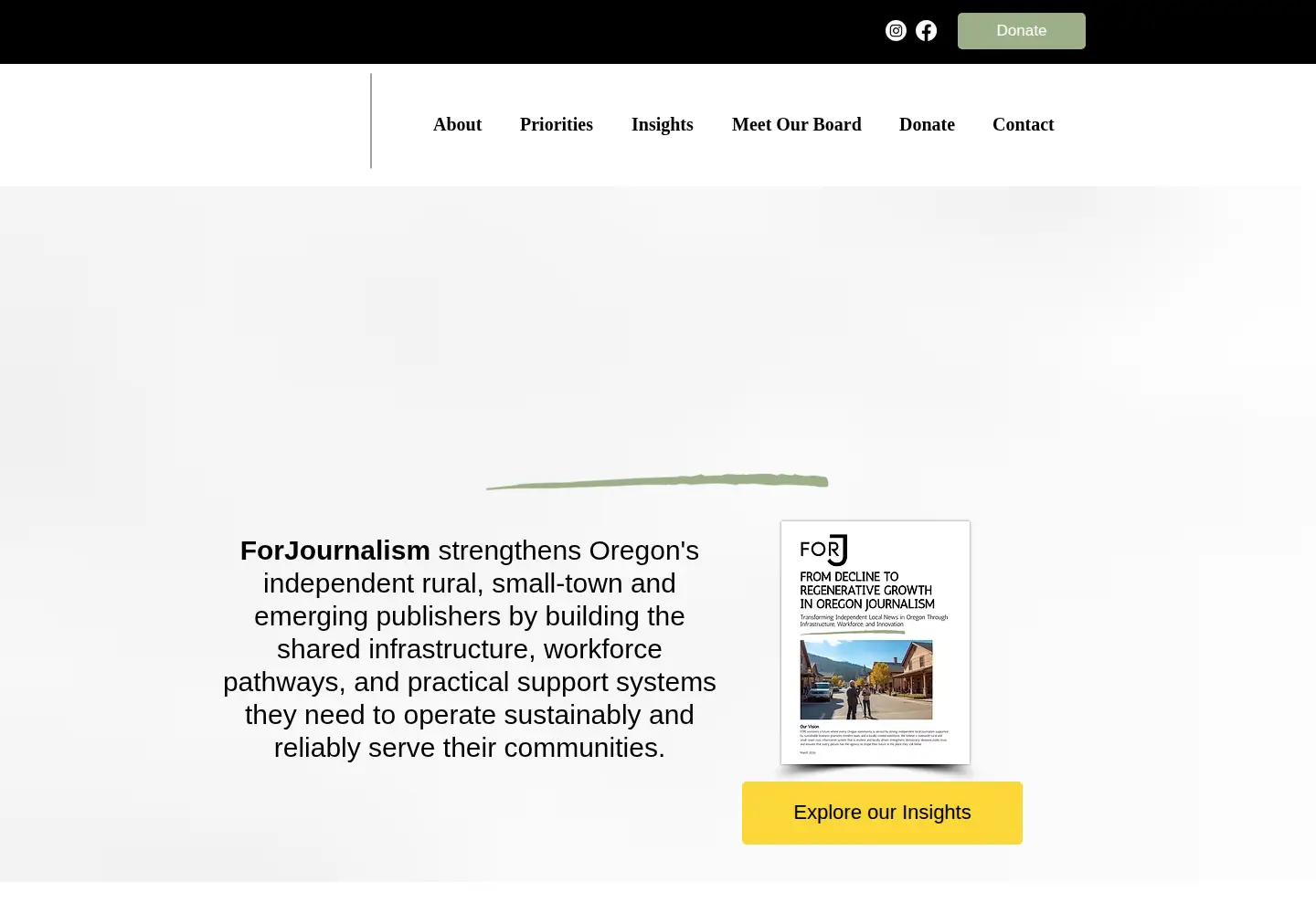 Captured homepage of forjournalism.org in the current scan