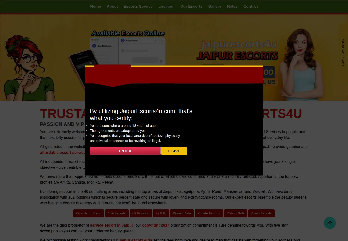 Screenshot of jaipurescorts4u.com