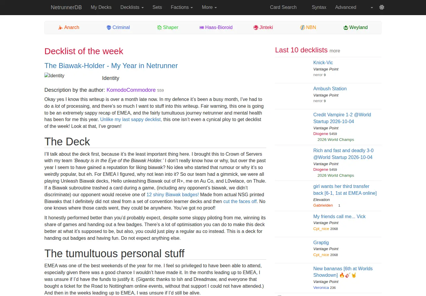 Screenshot of netrunnerdb.com