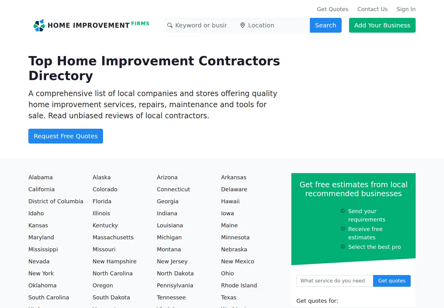 Screenshot of homeimprovementfirms.com