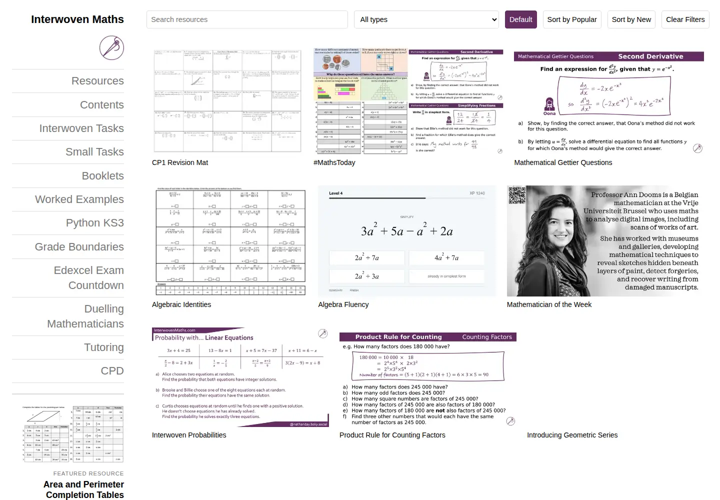 Screenshot of interwovenmaths.com