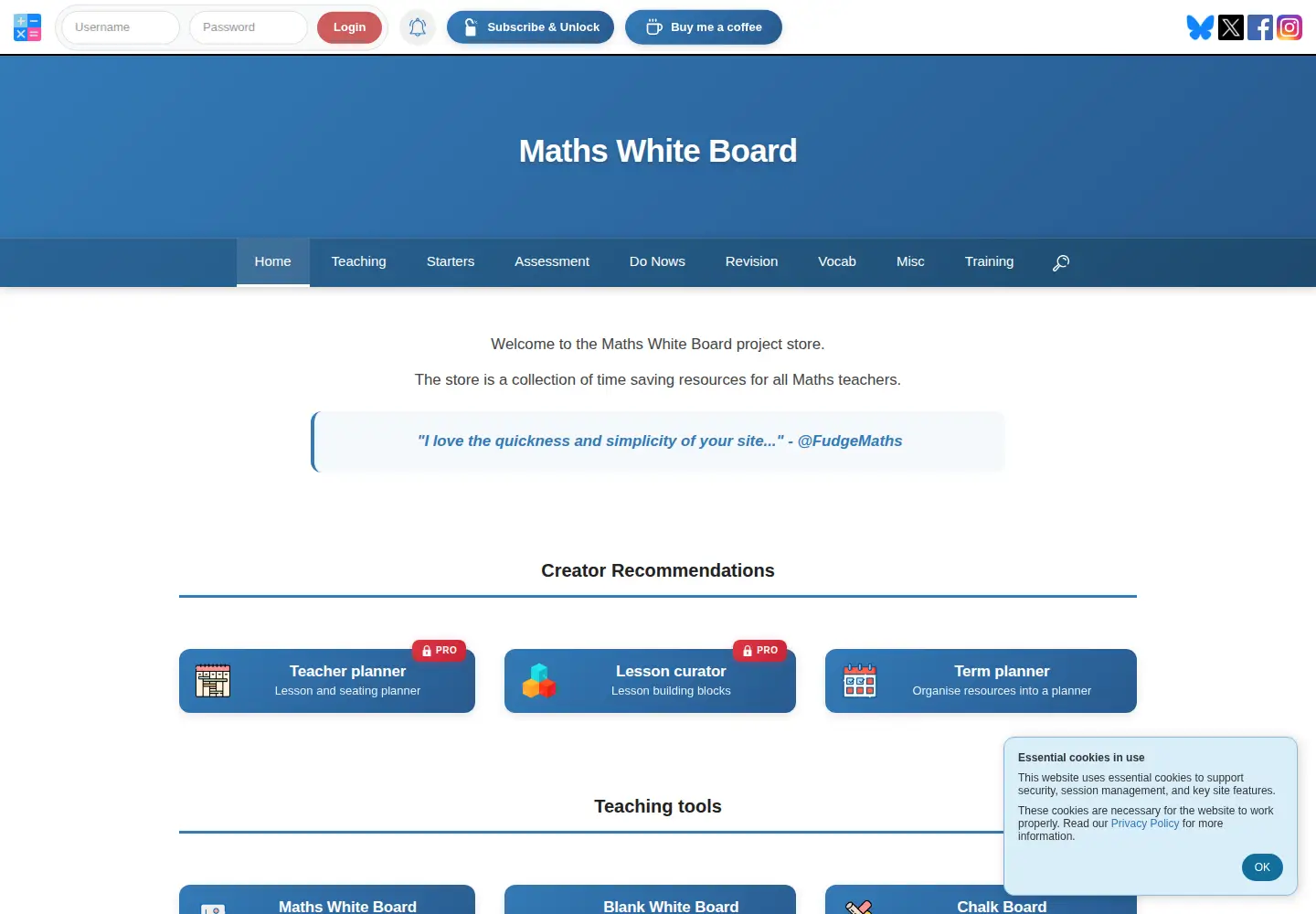 Screenshot of mathswhiteboard.com