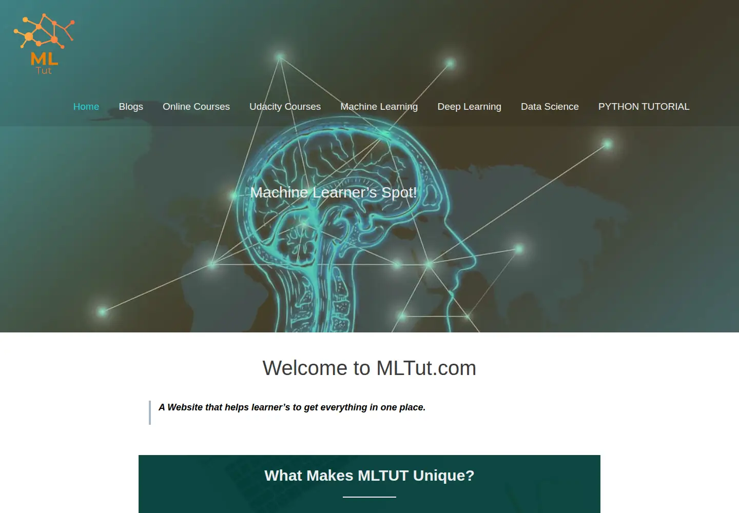 Captured homepage of mltut.com in the current scan