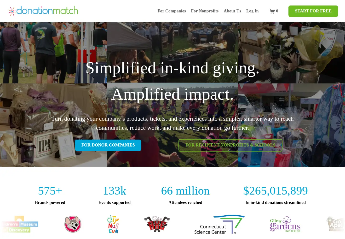 Captured homepage of donationmatch.com in the current scan